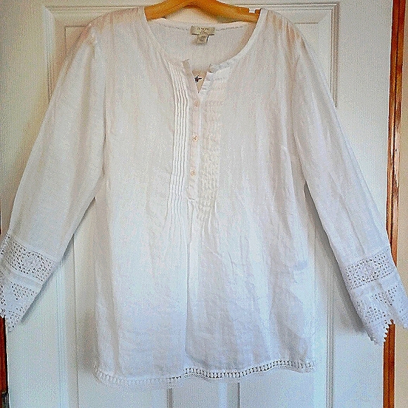 ST TROPEZ LINEN LONGSLEEVE LACE TUNIC NWT SIZE MEDIUM - Picture 11 of 16
